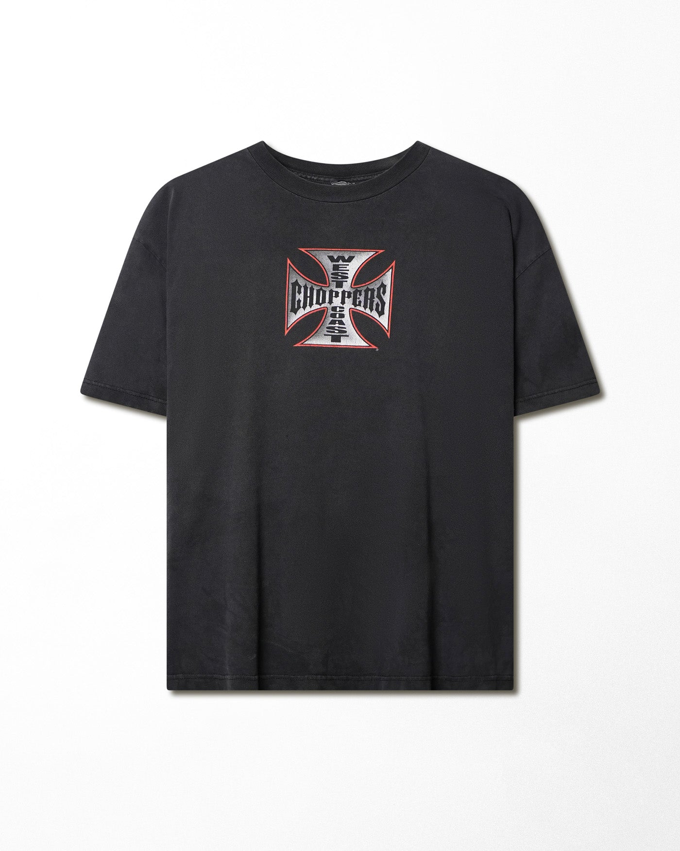 WEST COAST CHOPPERS "RED AND WHITE CROSS" BLACK FADED T-SHIRT