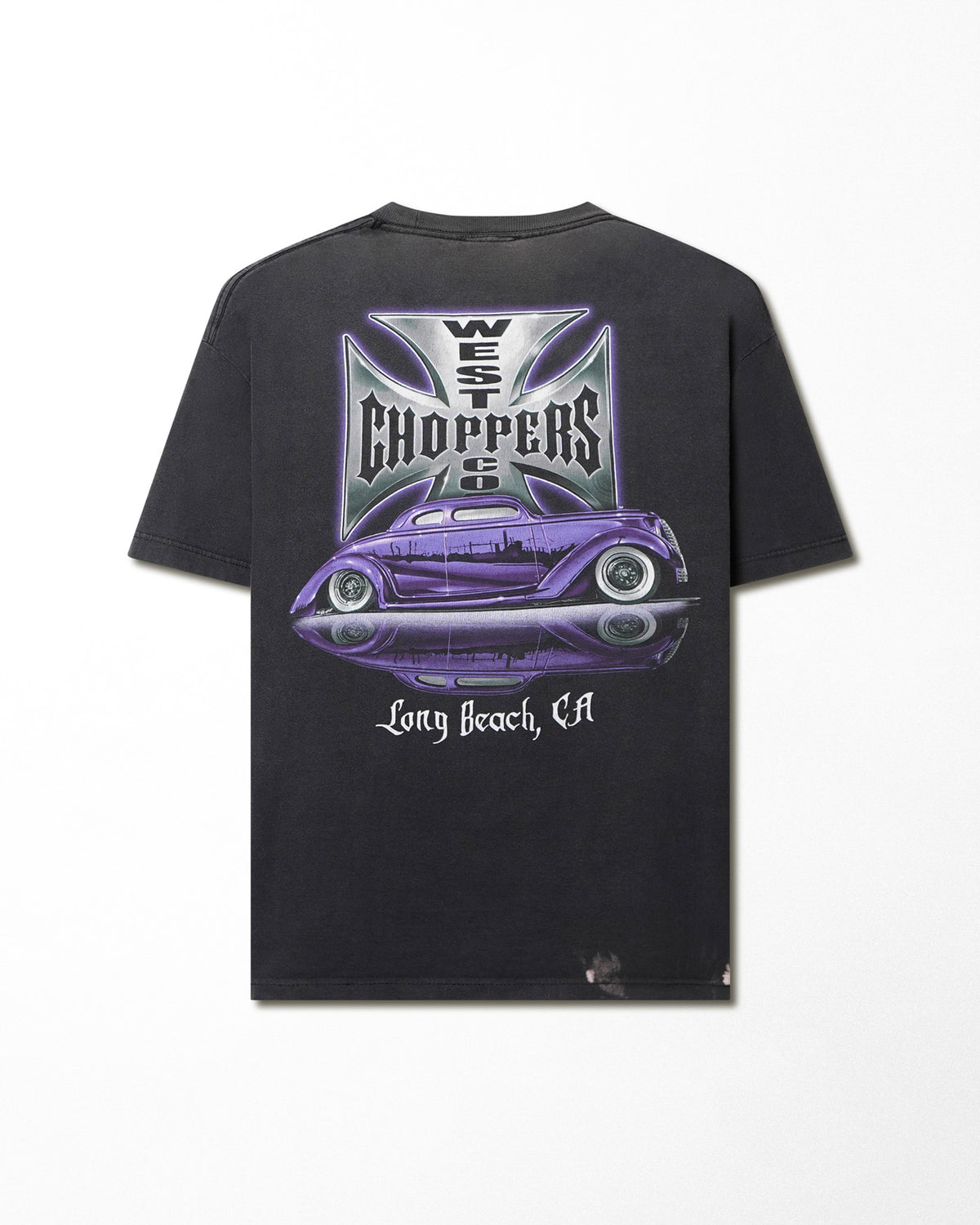 Vintage West Coast Choppers "Iron Cross" black faded T-shirt - stain detail 3