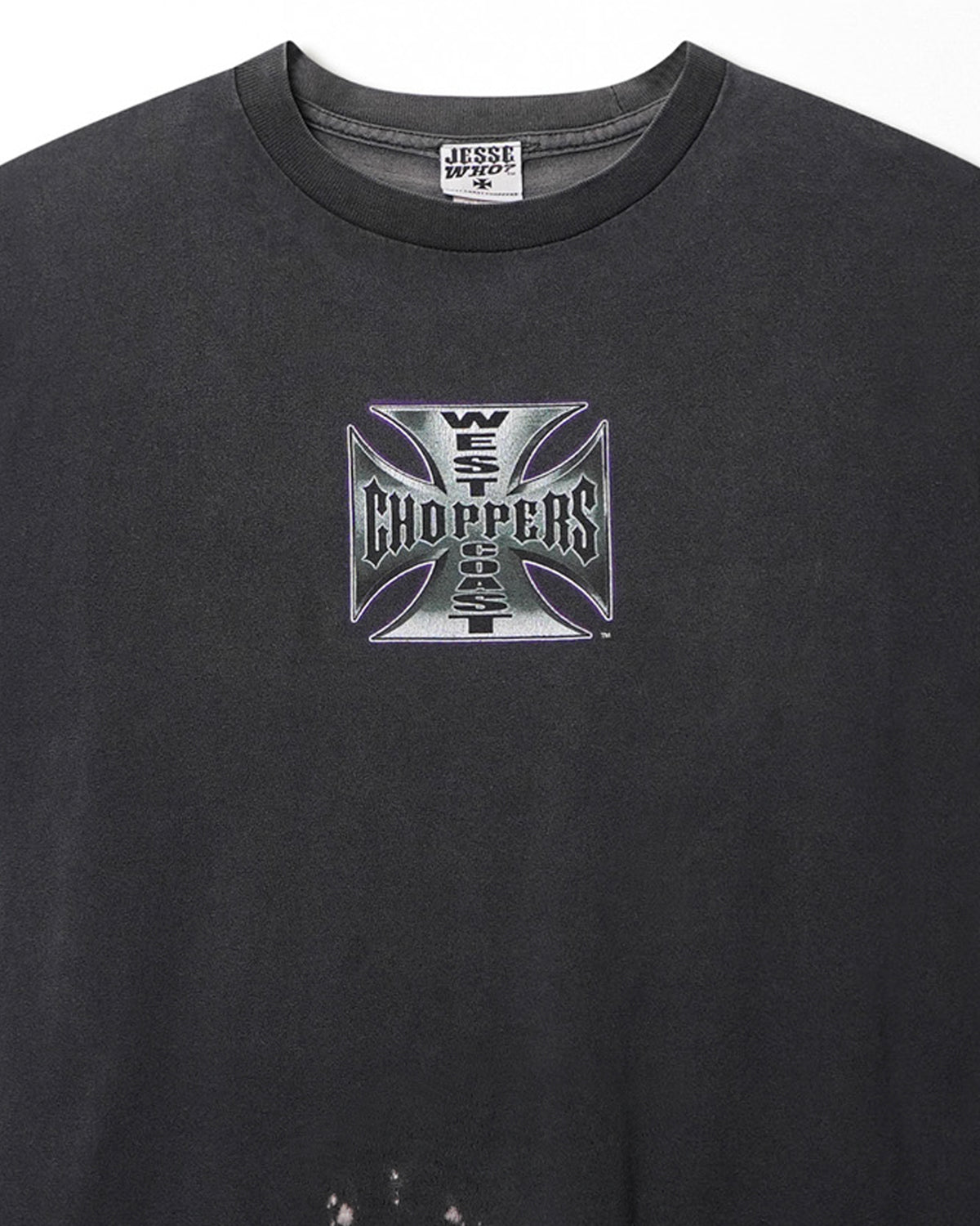 Vintage West Coast Choppers "Iron Cross" black faded T-shirt - stain detail 2