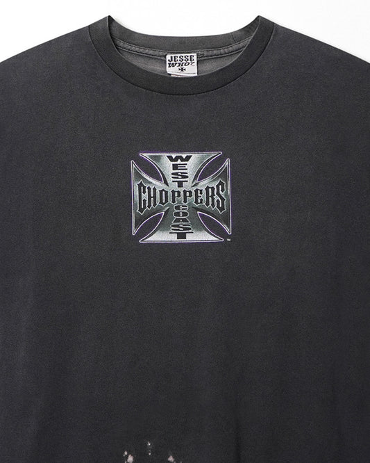 Vintage West Coast Choppers "Iron Cross" black faded T-shirt - stain detail 2