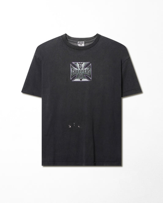 Vintage West Coast Choppers "Iron Cross" black faded T-shirt - stain detail 1