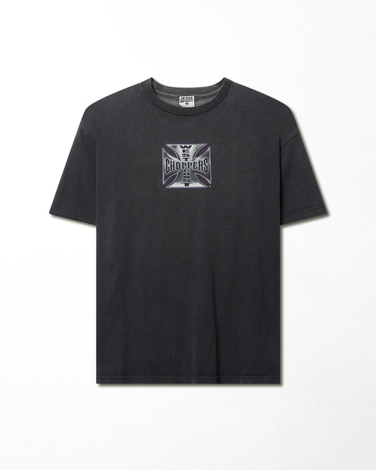 WEST COAST CHOPPERS "IRON CROSS" BLACK FADED T-SHIRT
