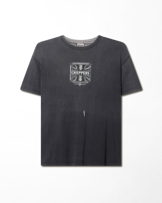 WEST COAST CHOPPERS "SILVER CROSS" BLACK FADED T-SHIRT