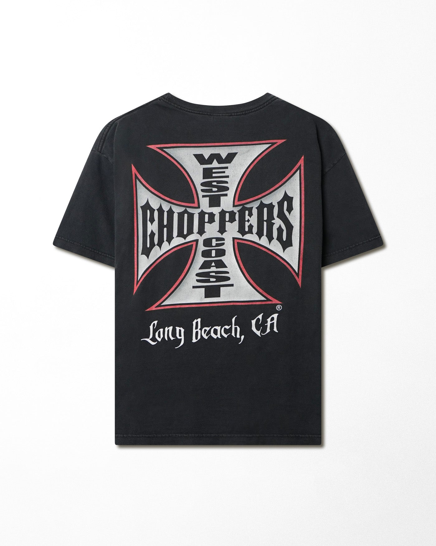 WEST COAST CHOPPERS "RED AND WHITE CROSS" BLACK FADED T-SHIRT