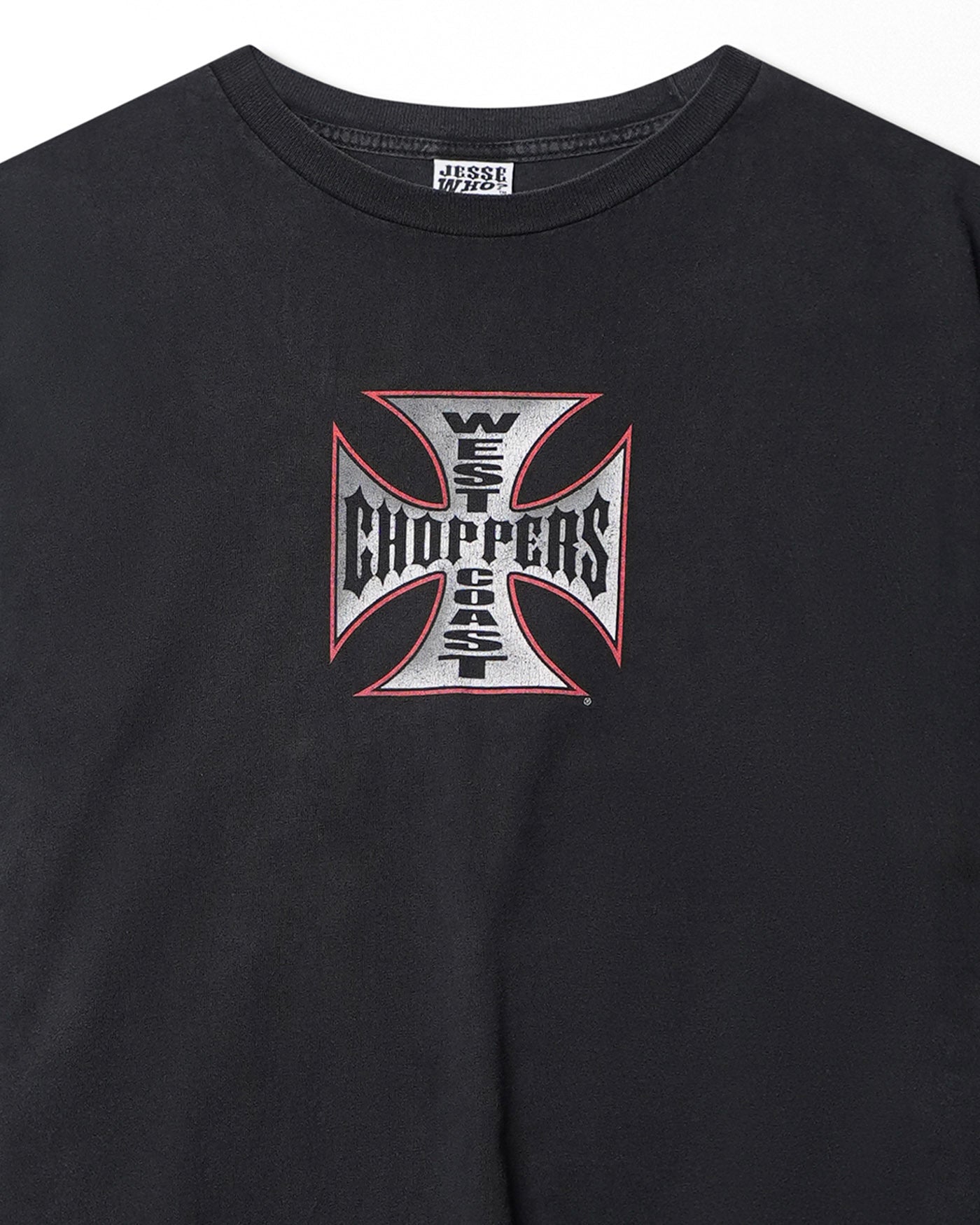 WEST COAST CHOPPERS "RED AND WHITE CROSS" BLACK FADED T-SHIRT
