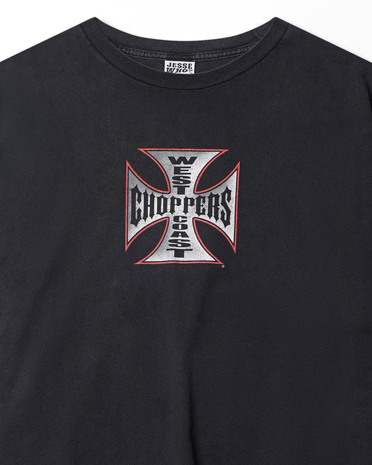 WEST COAST CHOPPERS "RED AND WHITE CROSS" BLACK FADED T-SHIRT