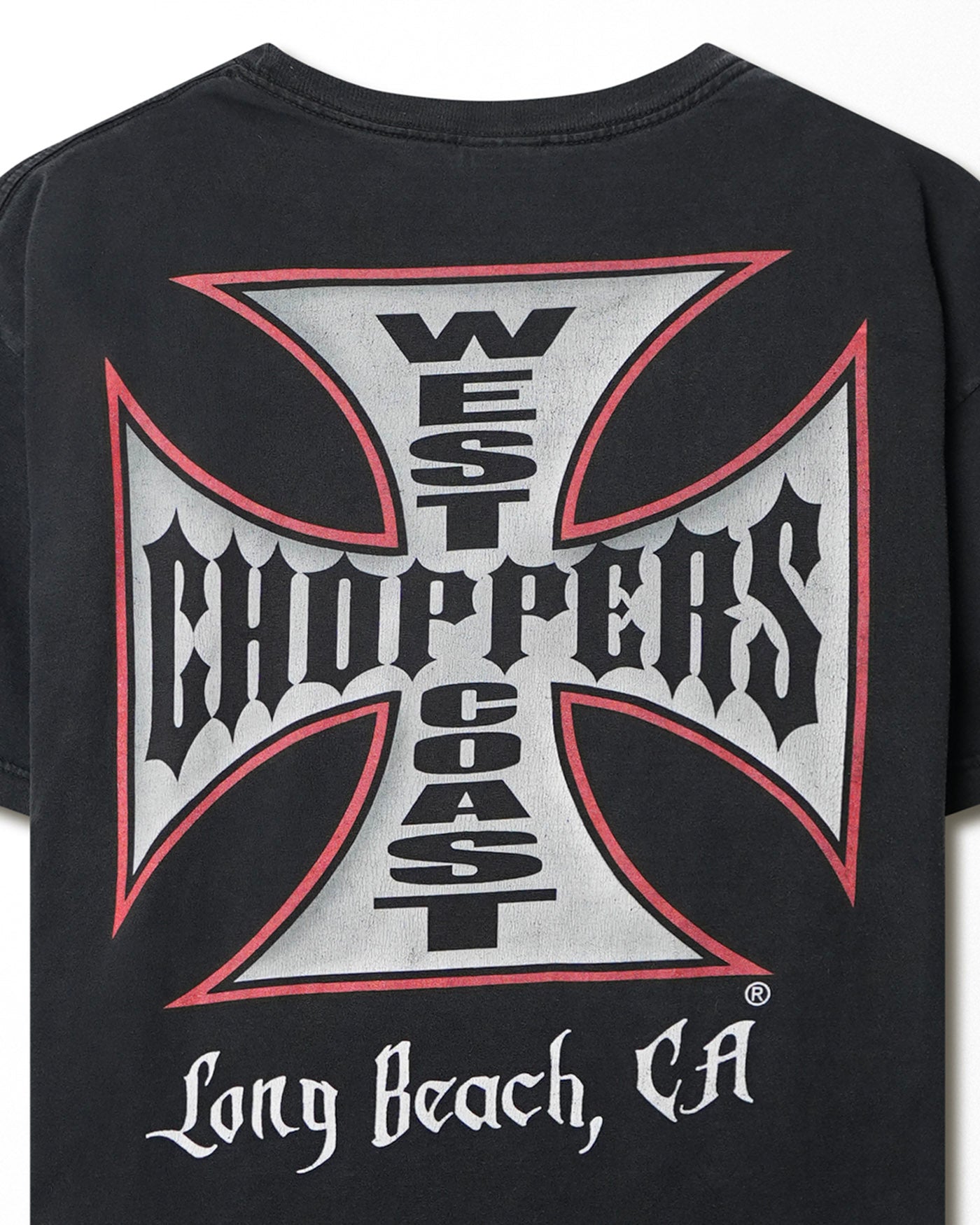 WEST COAST CHOPPERS "RED AND WHITE CROSS" BLACK FADED T-SHIRT