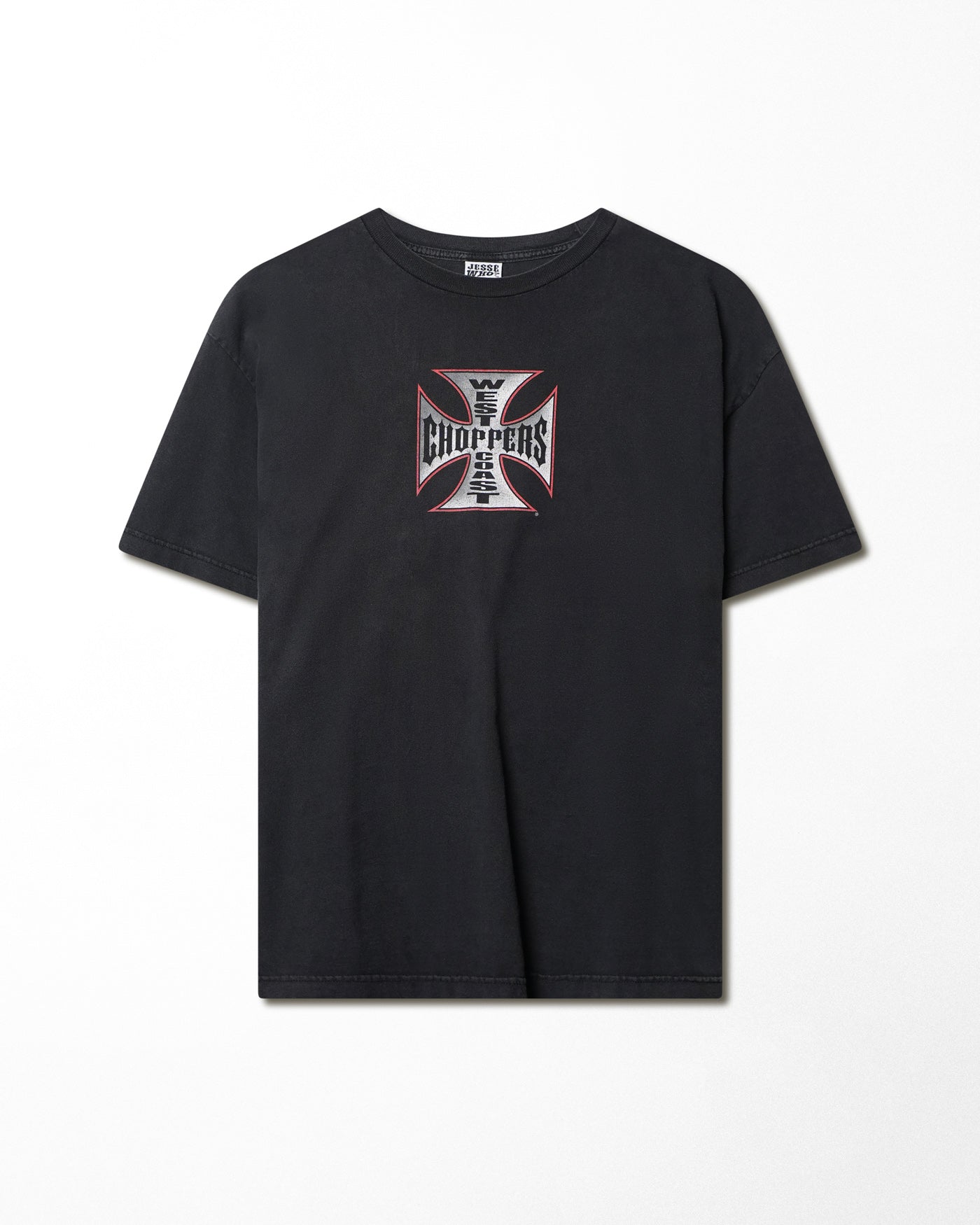 WEST COAST CHOPPERS "RED AND WHITE CROSS" BLACK FADED T-SHIRT