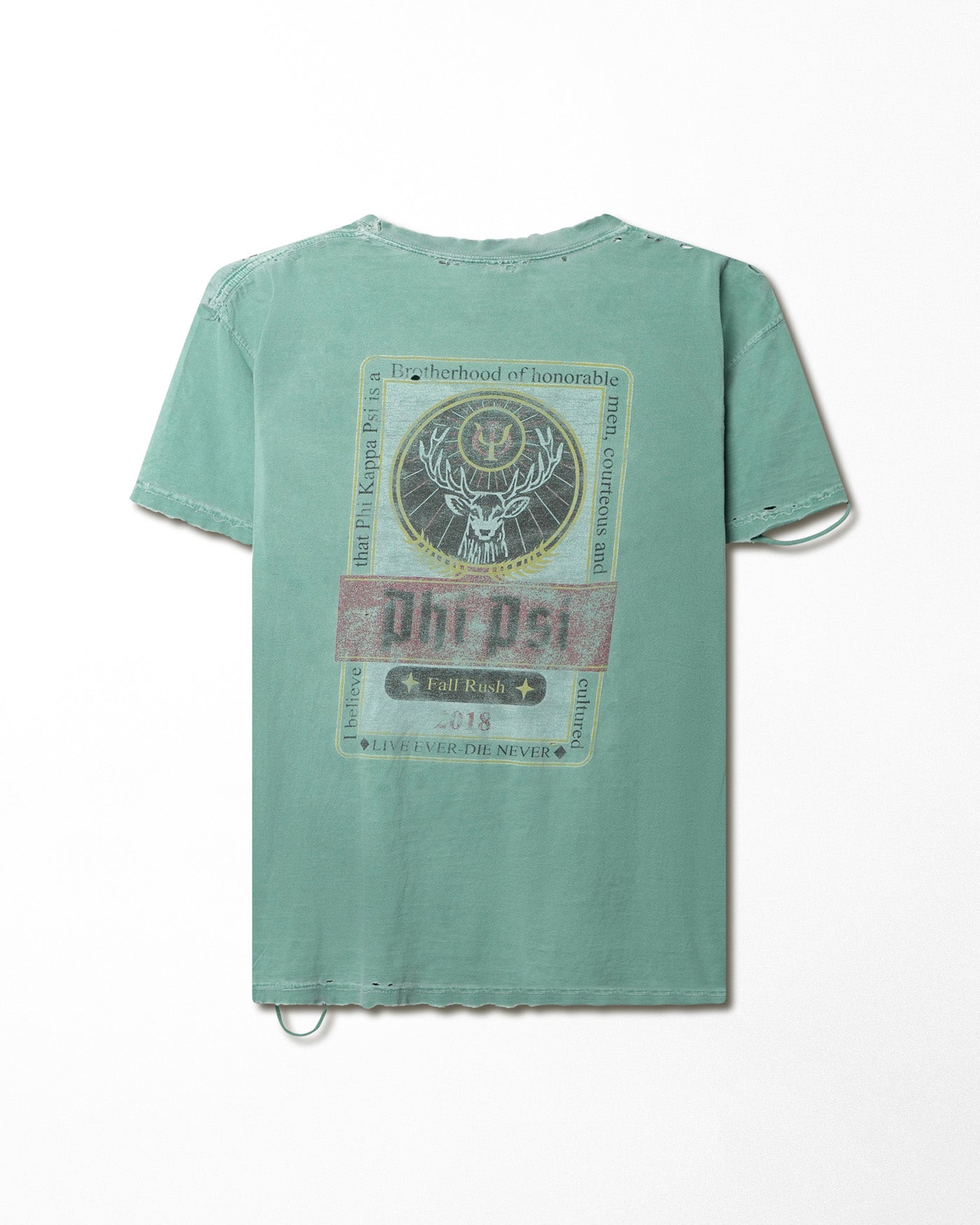 COMFORT COLORS "PHI PSI" GREEN DISTRESSED POCKET T-SHIRT