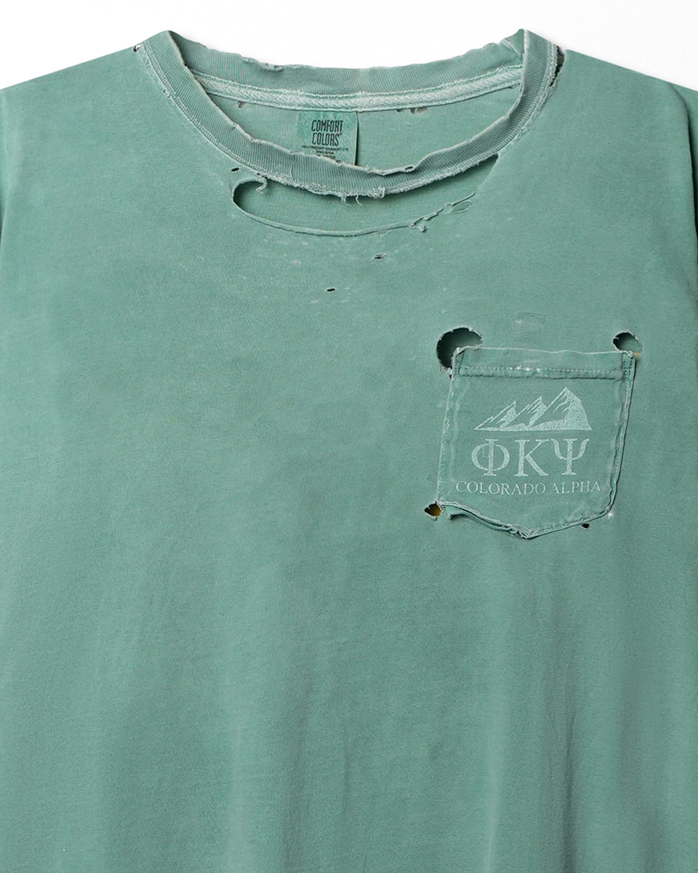 COMFORT COLORS "PHI PSI" GREEN DISTRESSED POCKET T-SHIRT