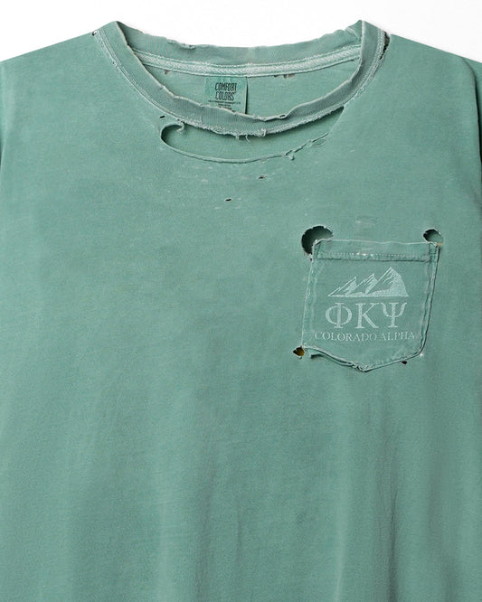 COMFORT COLORS "PHI PSI" GREEN DISTRESSED POCKET T-SHIRT