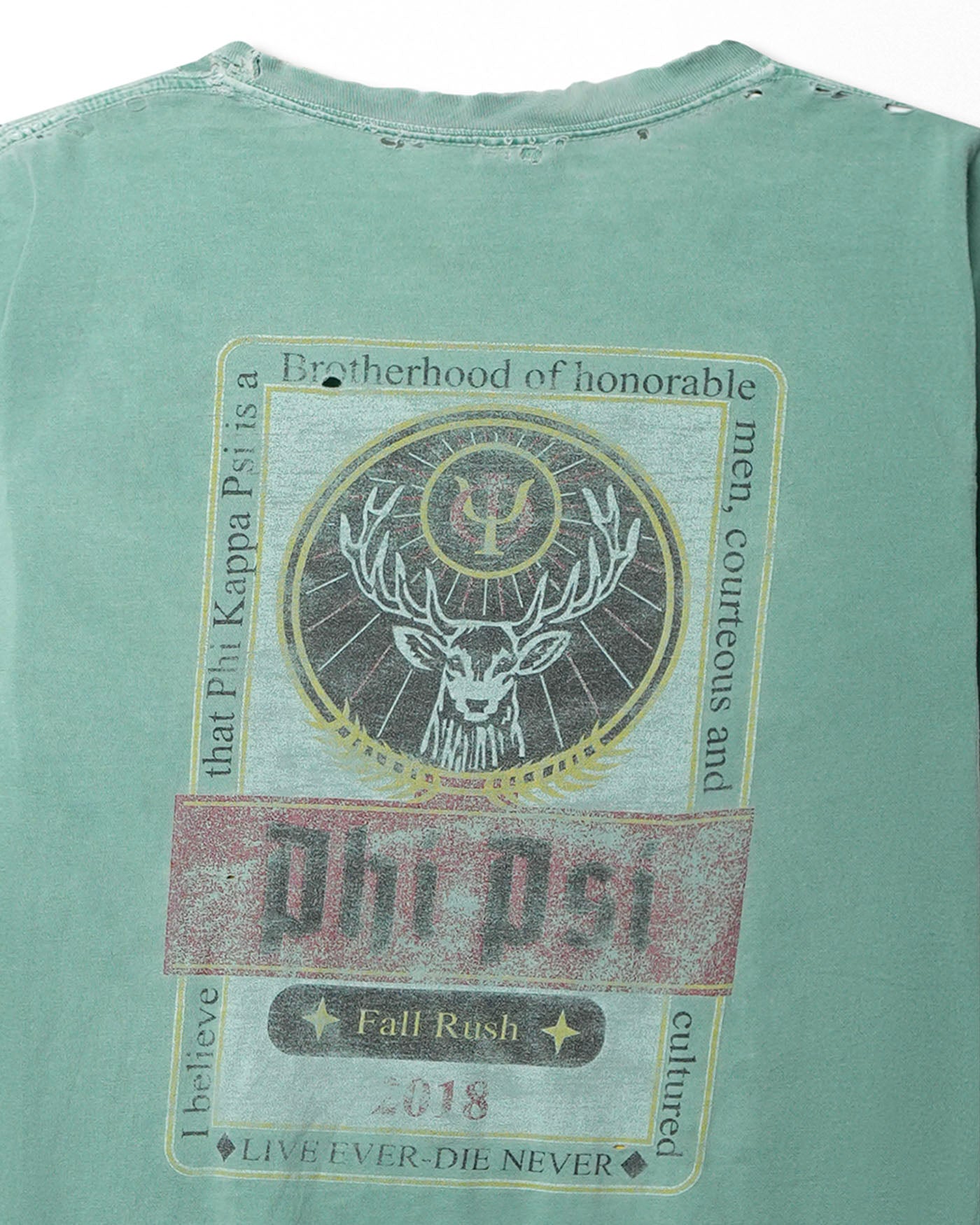 COMFORT COLORS "PHI PSI" GREEN DISTRESSED POCKET T-SHIRT
