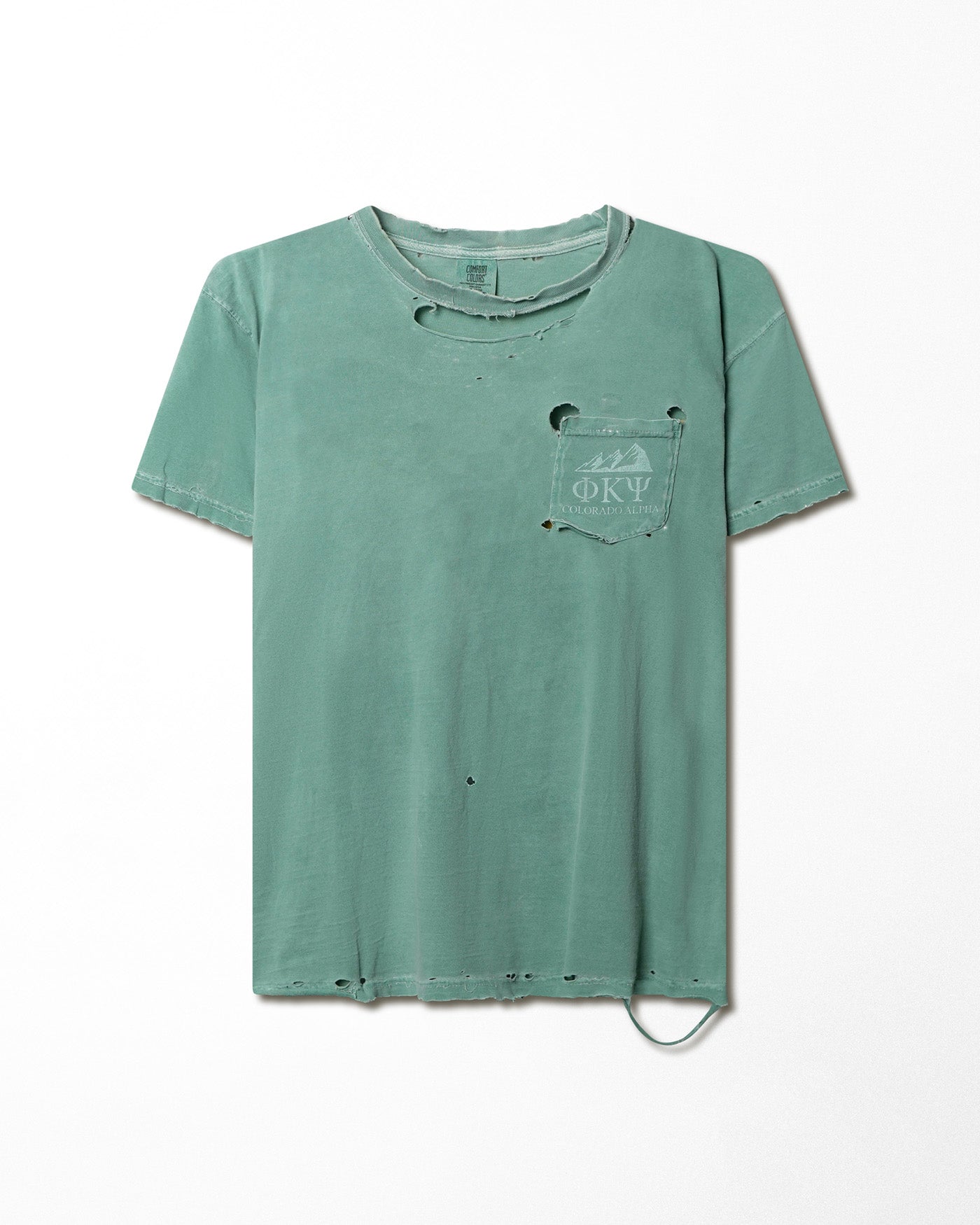 COMFORT COLORS "PHI PSI" GREEN DISTRESSED POCKET T-SHIRT