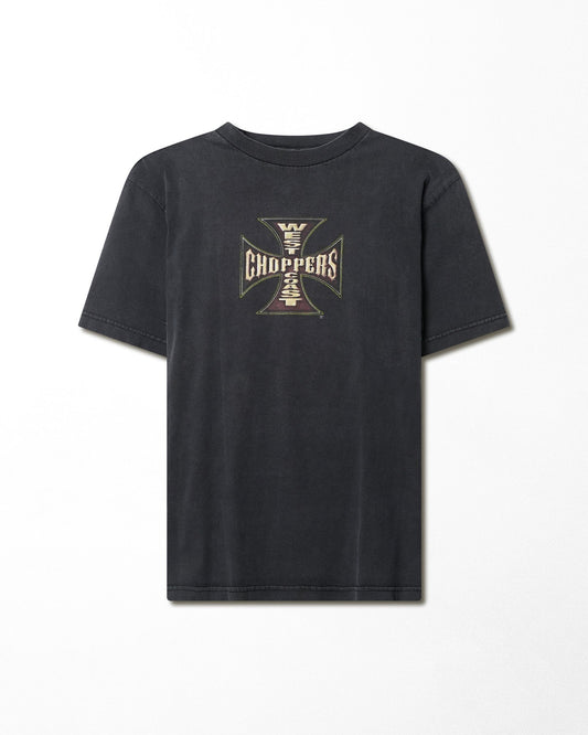WEST COAST CHOPPERS "GOLD CROSS" BLACK FADED T-SHIRT