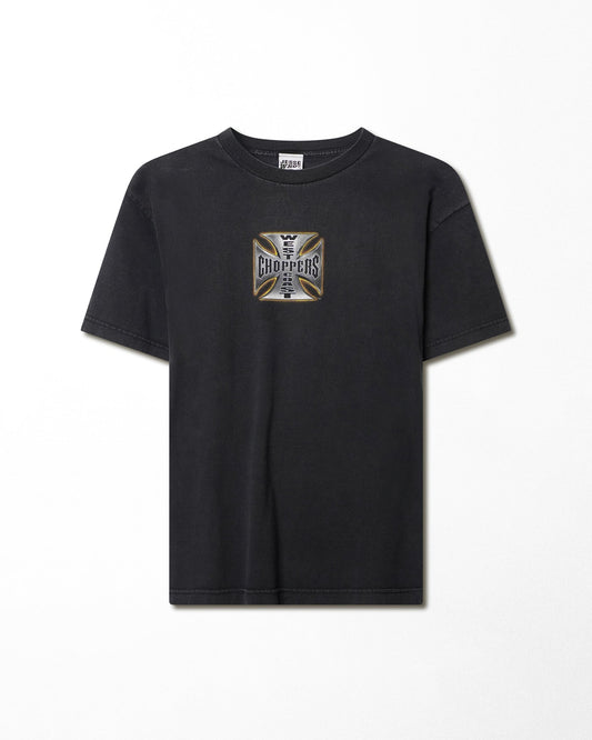 WEST COAST CHOPPERS "IRON CROSS" BLACK FADED T-SHIRT