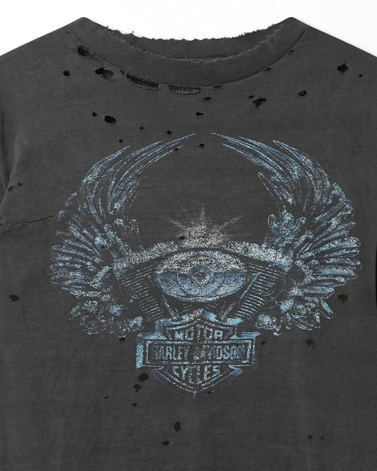 HARLEY DAVIDSON "CHROME WINGS" BLACK FADED DESTROYED T-SHIRT