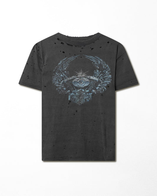 HARLEY DAVIDSON "CHROME WINGS" BLACK FADED DESTROYED T-SHIRT