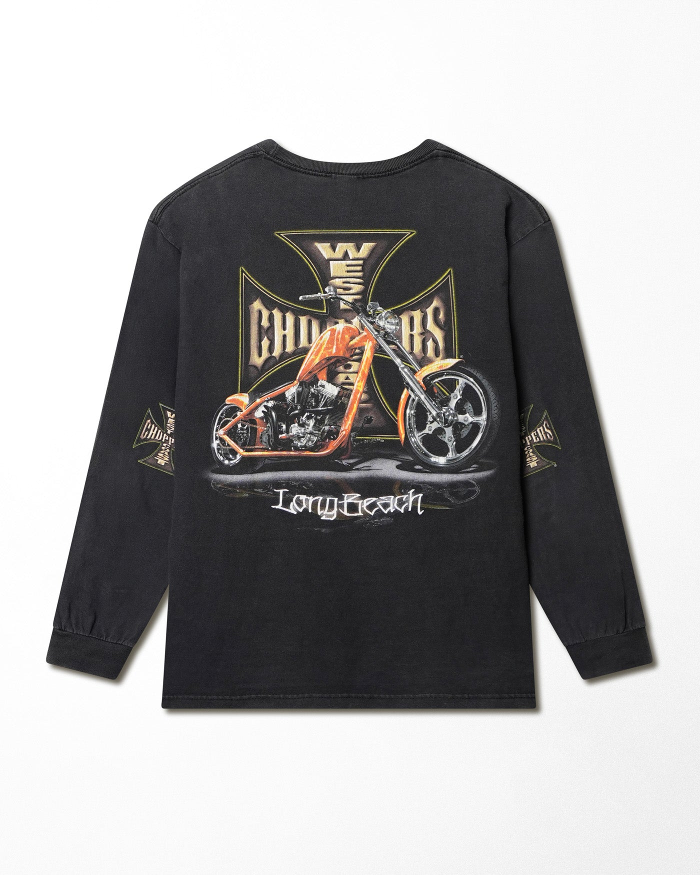 WEST COAST CHOPPERS “GOLD CROSS” BLACK FADED LONG-SLEEVE T-SHIRT