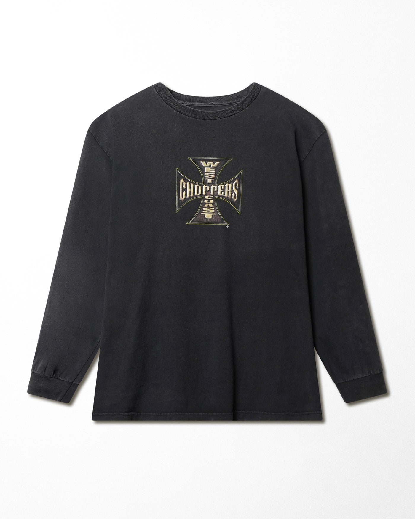 WEST COAST CHOPPERS “GOLD CROSS” BLACK FADED LONG-SLEEVE T-SHIRT