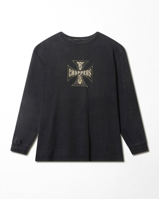 WEST COAST CHOPPERS “GOLD CROSS” BLACK FADED LONG-SLEEVE T-SHIRT