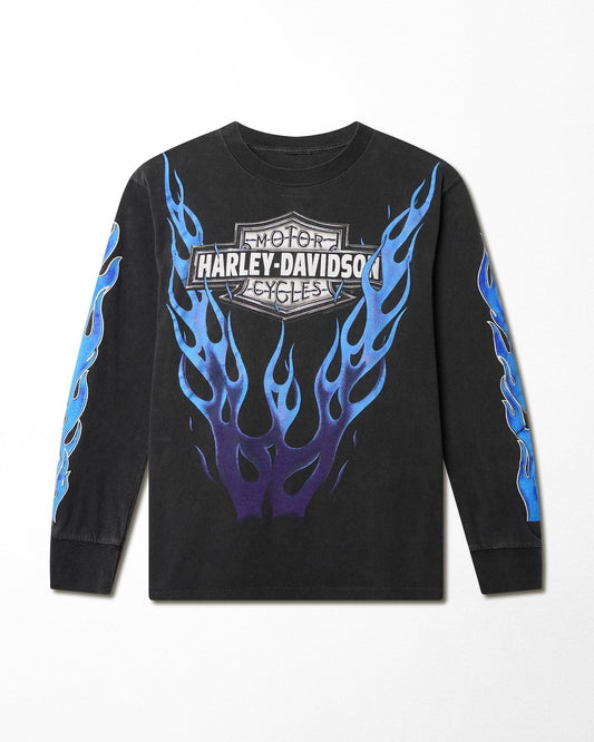 HARLEY DAVIDSON "BLUE FLAMES" BLACK LONG SLEEVE T-SHIRT