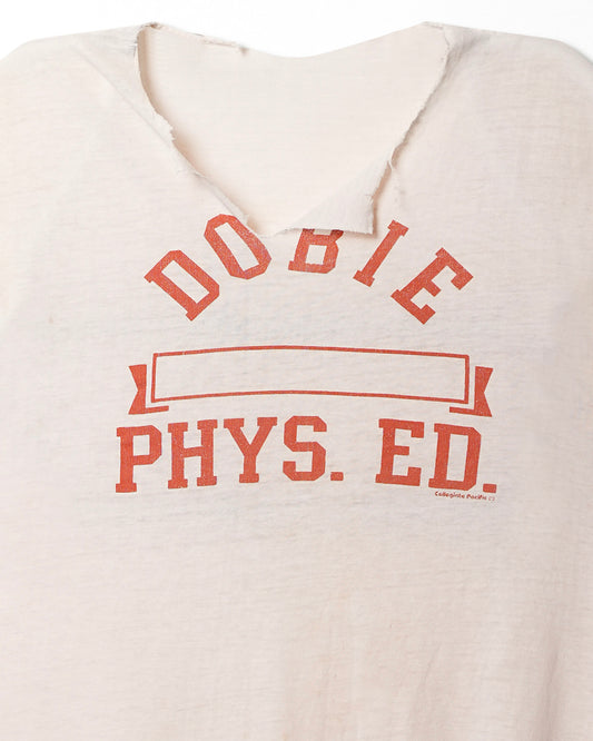 "DOBIE PHYS. ED." WHITE FADED SLEEVELESS T-SHIRT