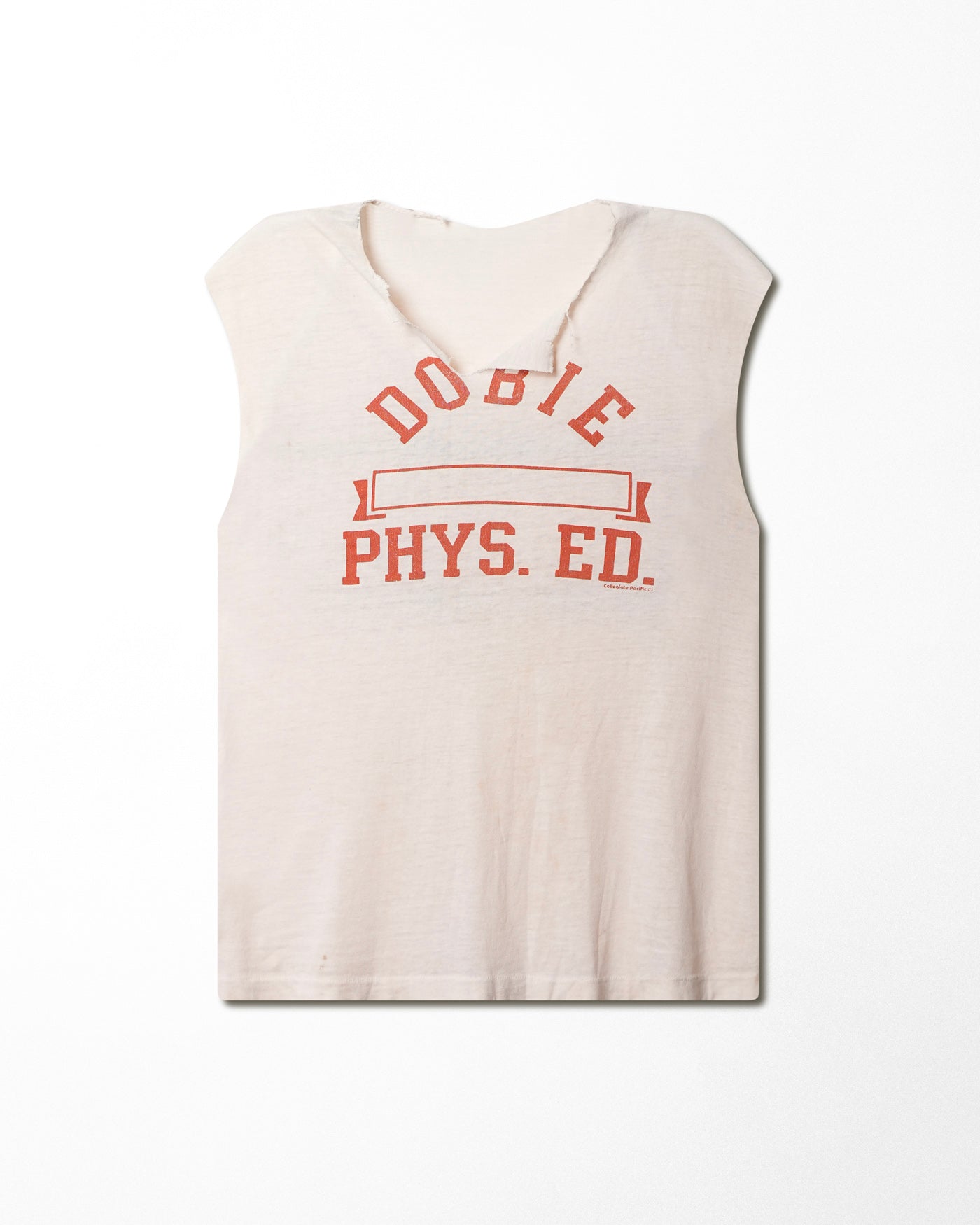 "DOBIE PHYS. ED." WHITE FADED SLEEVELESS T-SHIRT