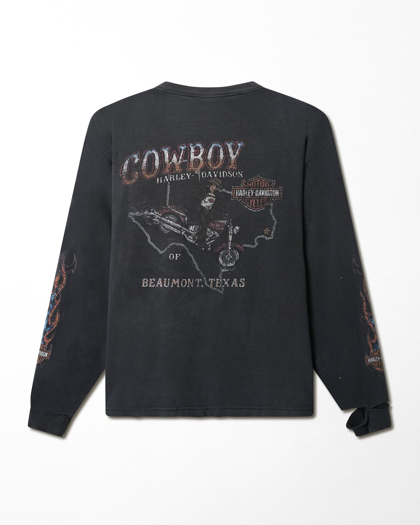 HARLEY DAVIDSON "COWBOY" BLACK FADED DISTRESSED LONG SLEEVE T-SHIRT
