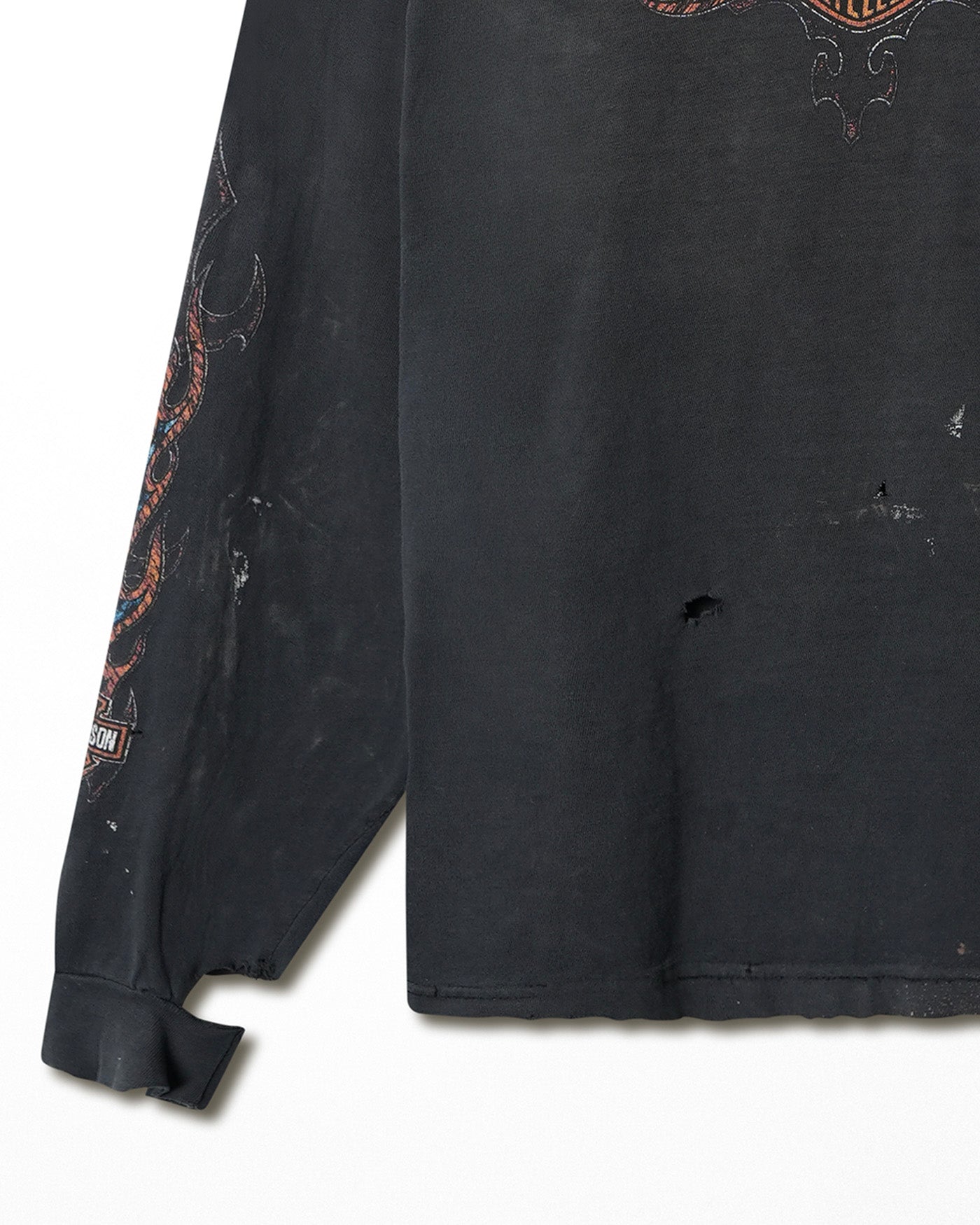 HARLEY DAVIDSON "COWBOY" BLACK FADED DISTRESSED LONG SLEEVE T-SHIRT