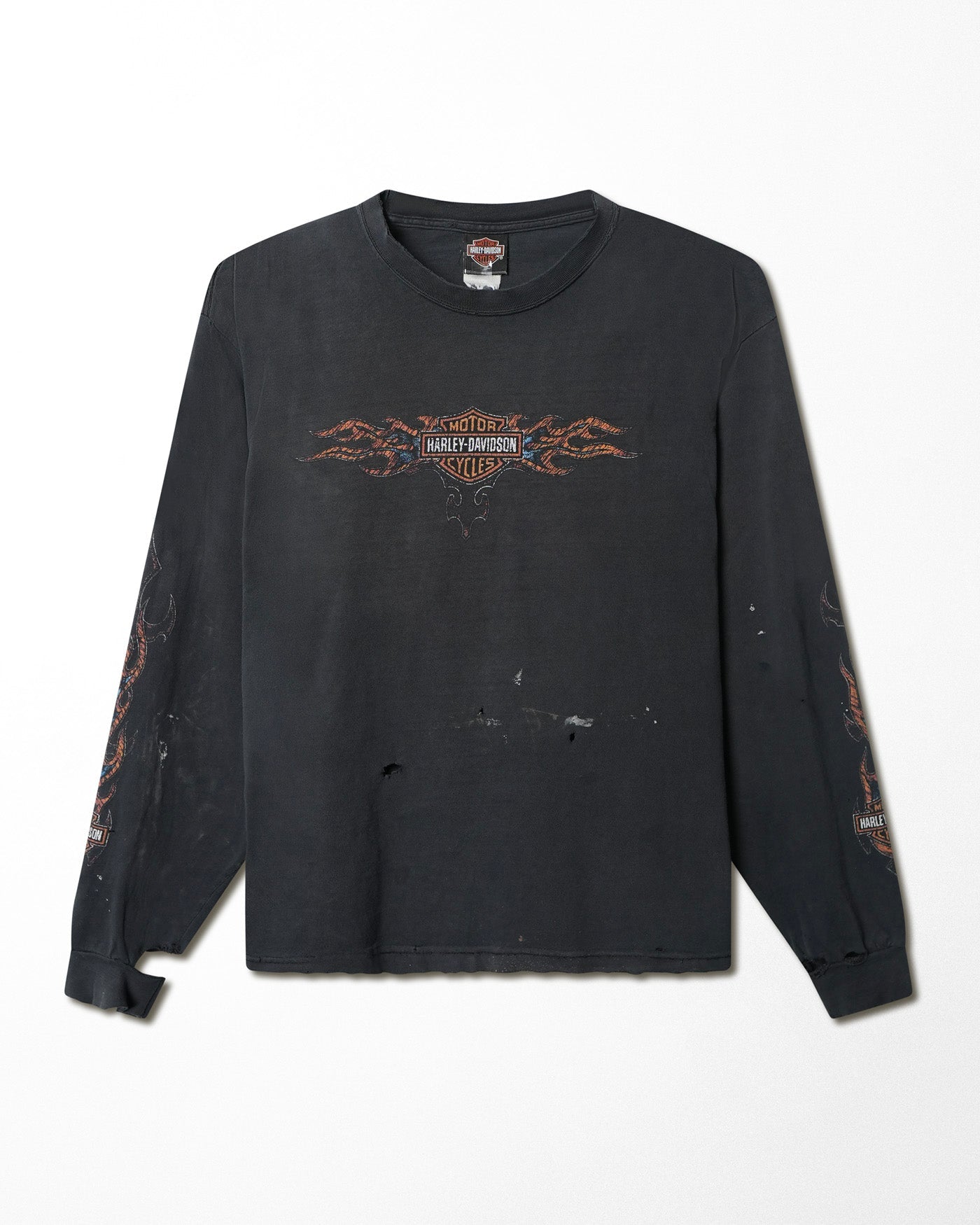 HARLEY DAVIDSON "COWBOY" BLACK FADED DISTRESSED LONG SLEEVE T-SHIRT
