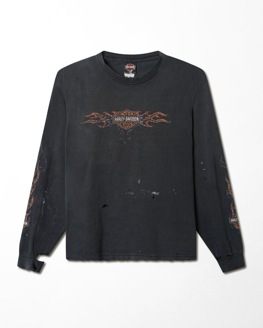 HARLEY DAVIDSON "COWBOY" BLACK FADED DISTRESSED LONG SLEEVE
