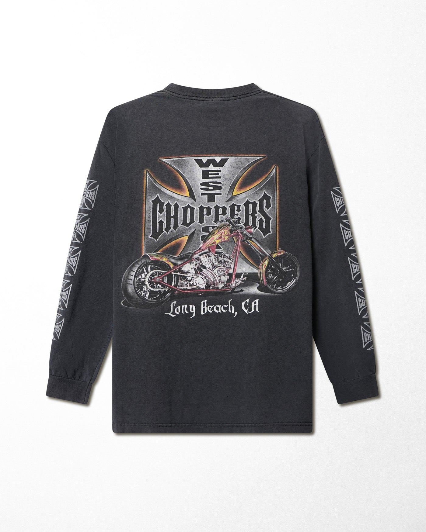 WEST COAST CHOPPERS "IRON CROSS" BLACK FADED LONG SLEEVE T-SHIRT