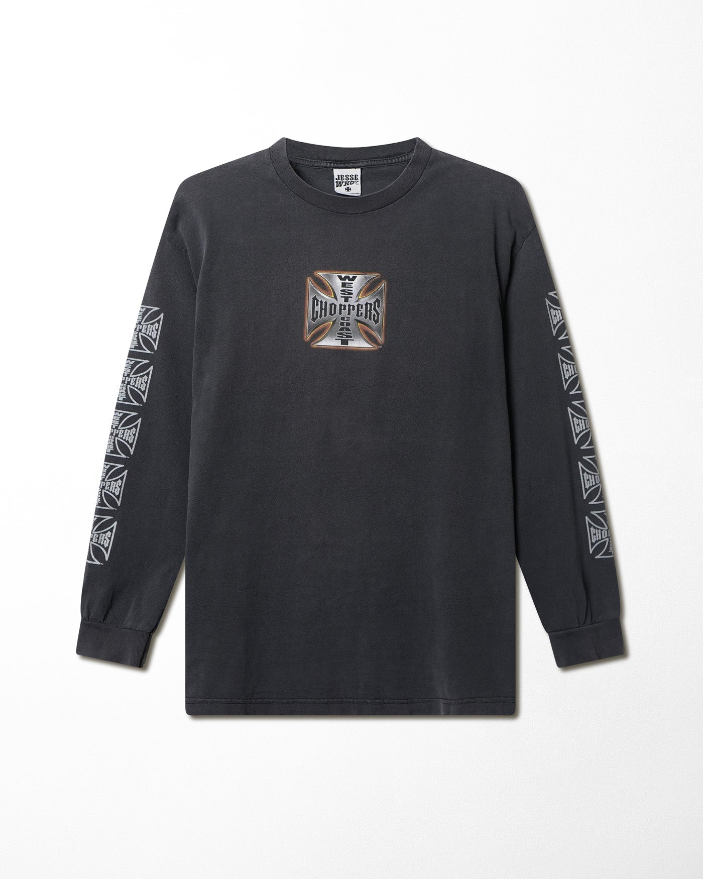 WEST COAST CHOPPERS "IRON CROSS" BLACK FADED LONG SLEEVE T-SHIRT