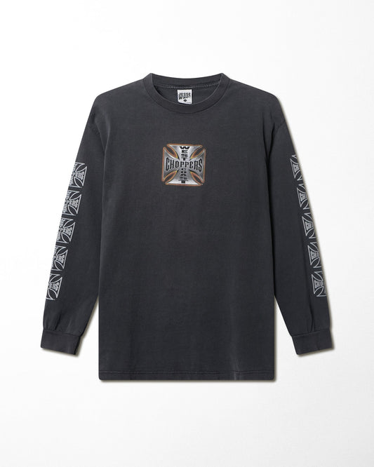 WEST COAST CHOPPERS "IRON CROSS" BLACK FADED LONG SLEEVE T-SHIRT