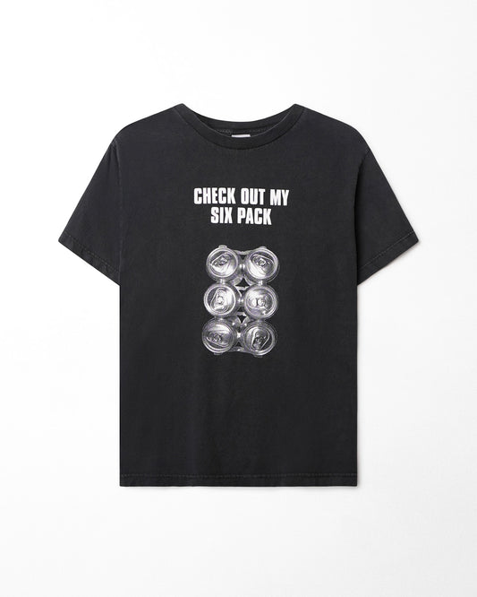 ALSTYLE "CHECK OUT MY SIX PACK" BLACK FADED T-SHIRT