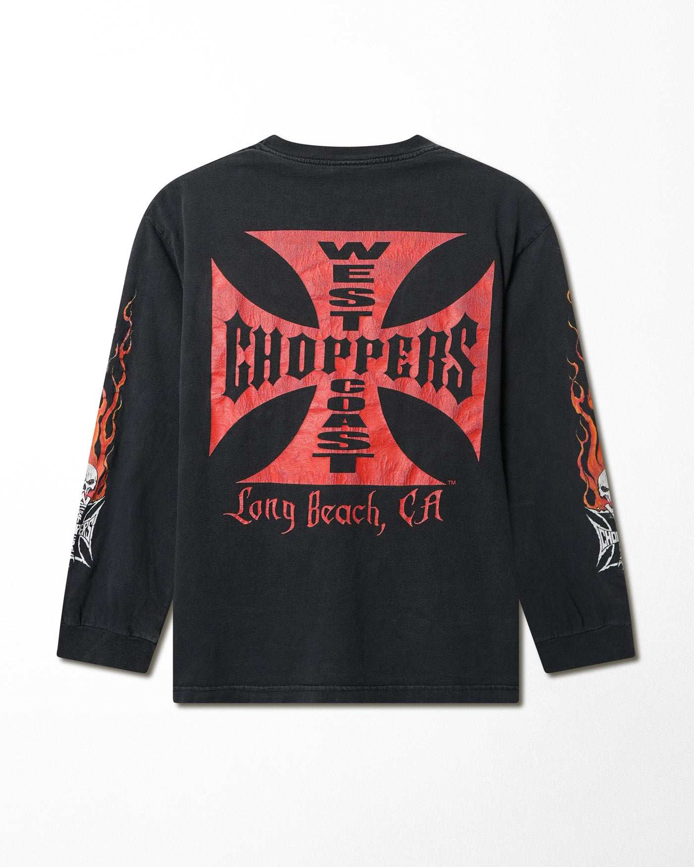 WEST COAST CHOPPERS "RED CREST LOGO" BLACK FADED LONG SLEEVE T-SHIRT