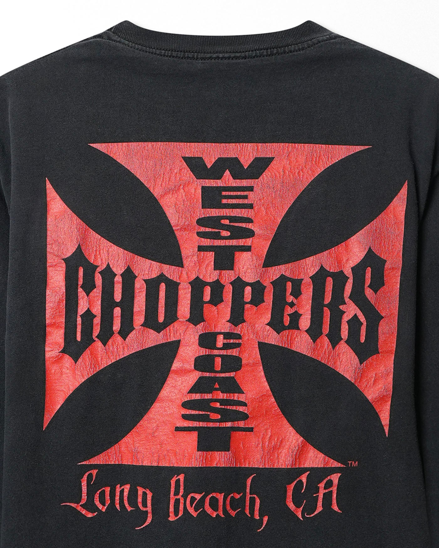 WEST COAST CHOPPERS "RED CREST LOGO" BLACK FADED LONG SLEEVE T-SHIRT