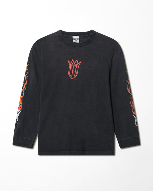 WEST COAST CHOPPERS "RED CREST LOGO" BLACK FADED LONG SLEEVE T-SHIRT