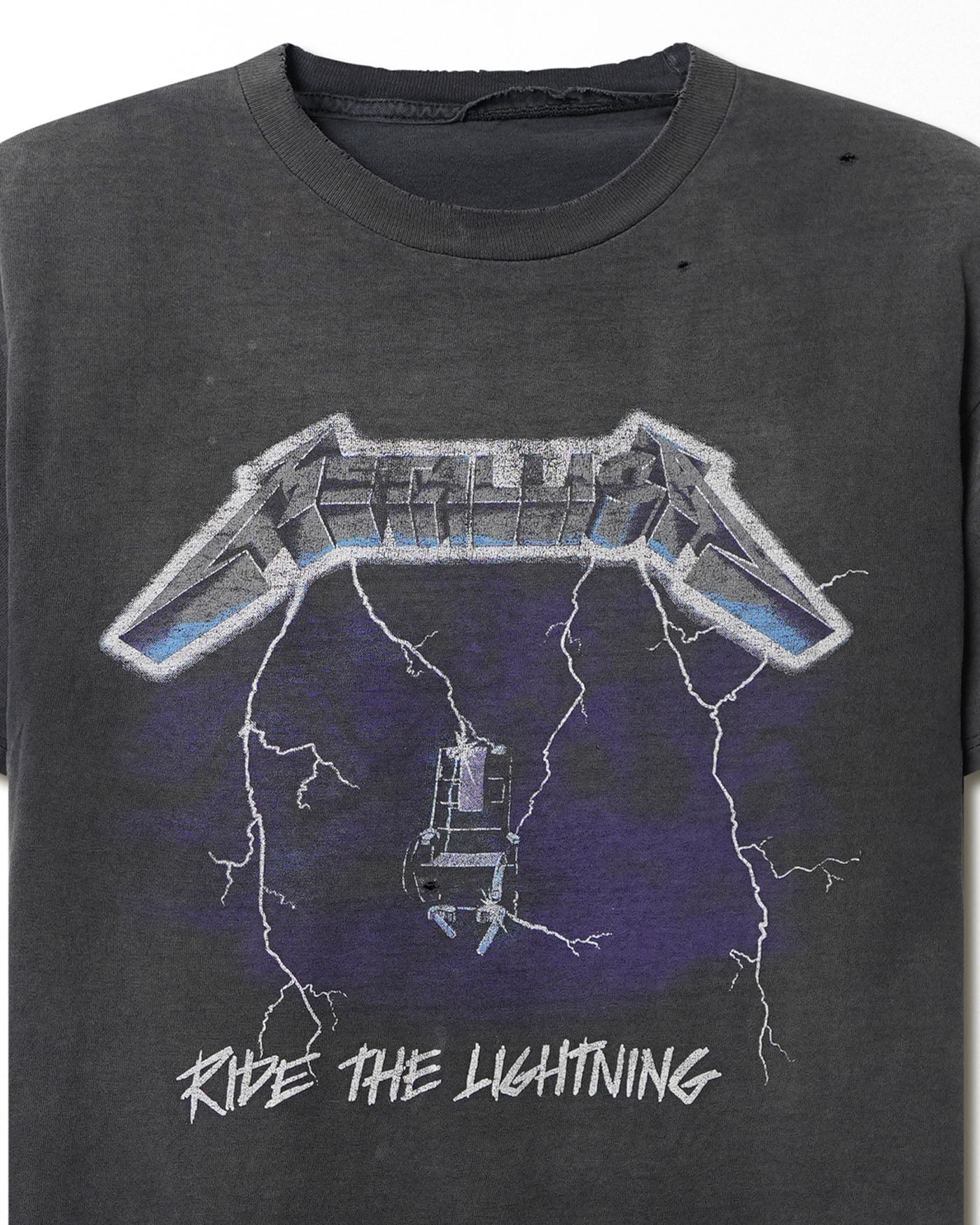 "METALLICA RIDE THE LIGHTNING" BLACK FADED DISTRESSED T-SHIRT