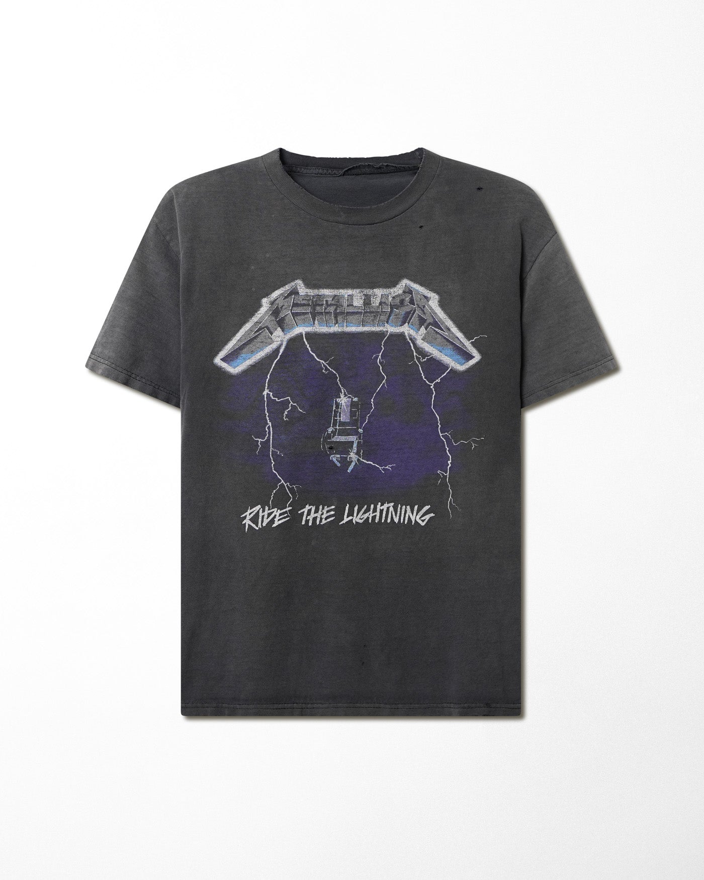 "METALLICA RIDE THE LIGHTNING" BLACK FADED DISTRESSED T-SHIRT