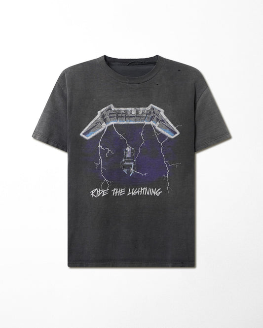"METALLICA RIDE THE LIGHTNING" BLACK FADED DISTRESSED T-SHIRT