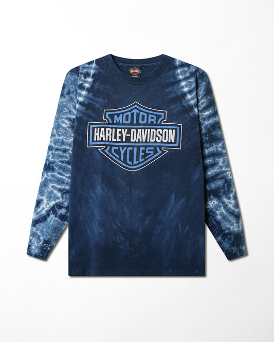HARLEY DAVIDSON "BUDKE'S WILD BUNCH" BLUE TIE DYE LONG SLEEVE T-SHIRT