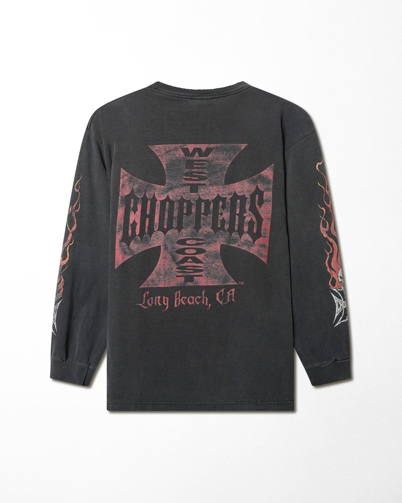 WEST COAST CHOPPERS "RED CREST LOGO" BLACK FADED LONG SLEEVE T-SHIRT