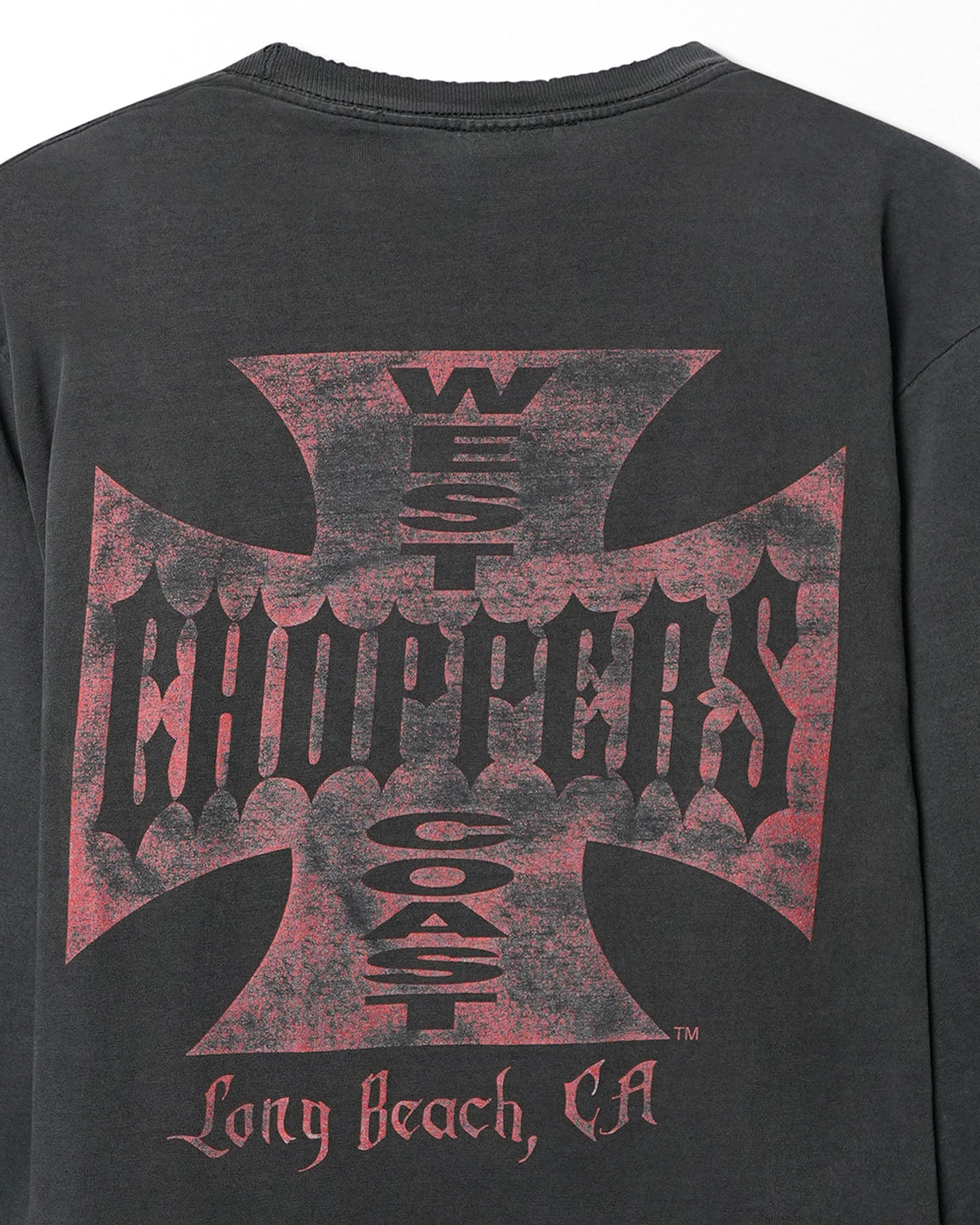 WEST COAST CHOPPERS "RED CREST LOGO" BLACK FADED LONG SLEEVE T-SHIRT