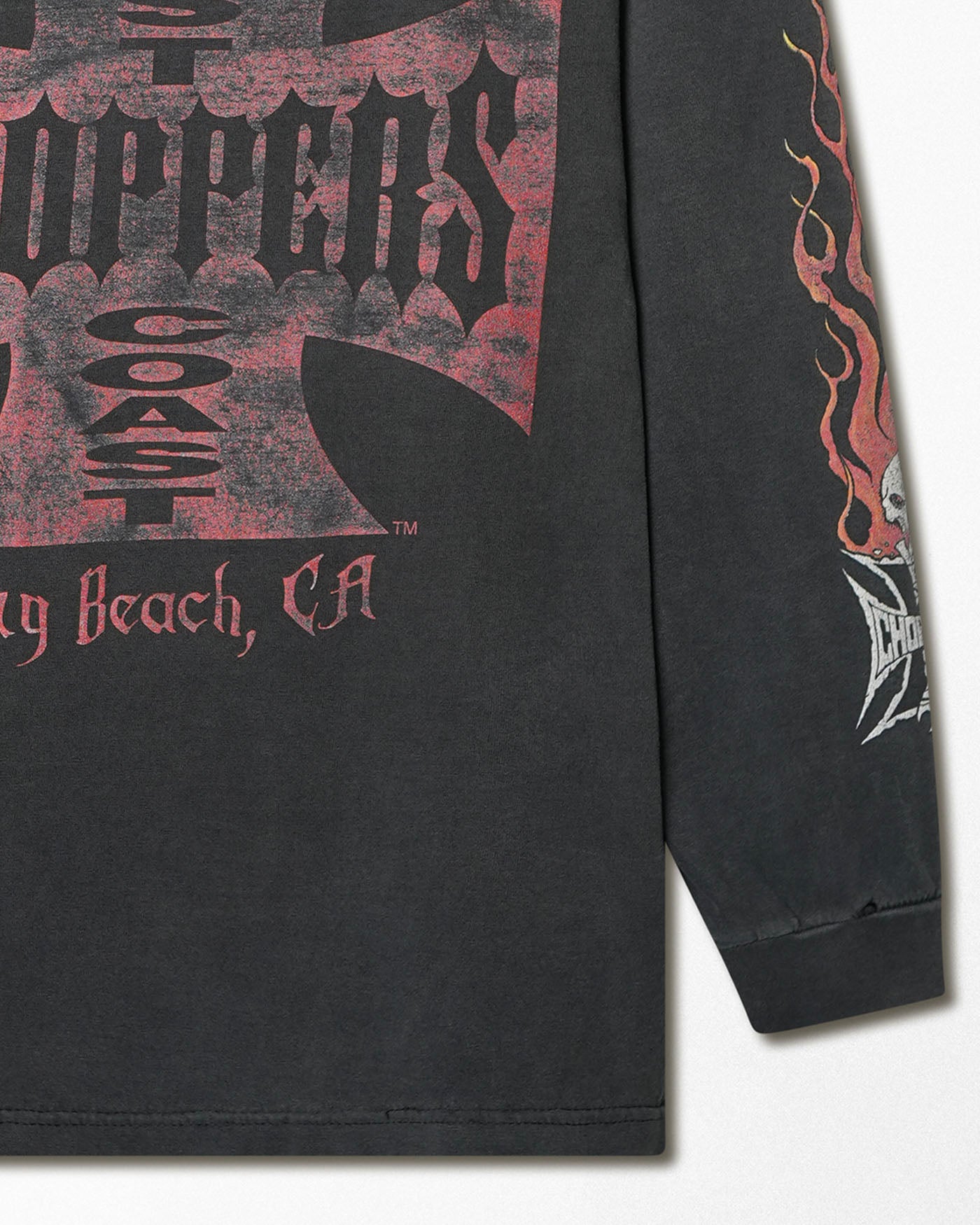 WEST COAST CHOPPERS "RED CREST LOGO" BLACK FADED LONG SLEEVE T-SHIRT
