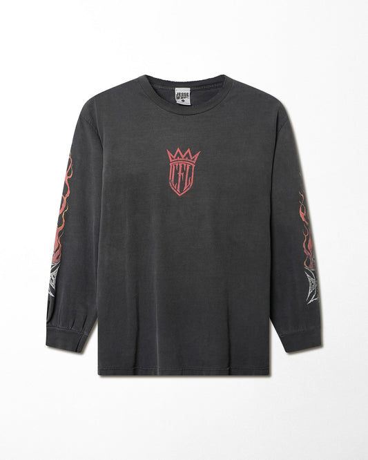 WEST COAST CHOPPERS "RED CREST LOGO" BLACK FADED LONG SLEEVE T-SHIRT