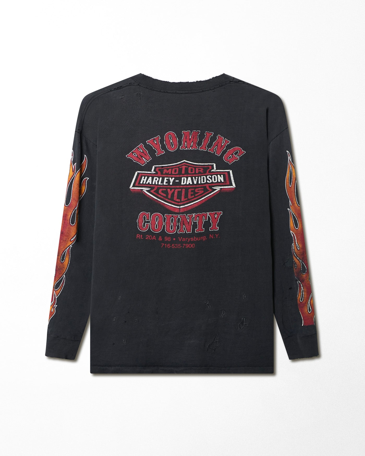 TOUCH OF GOLD HARLEY DAVIDSON "RED FLAMES" BLACK DISTRESSED LONG SLEEVE T-SHIRT