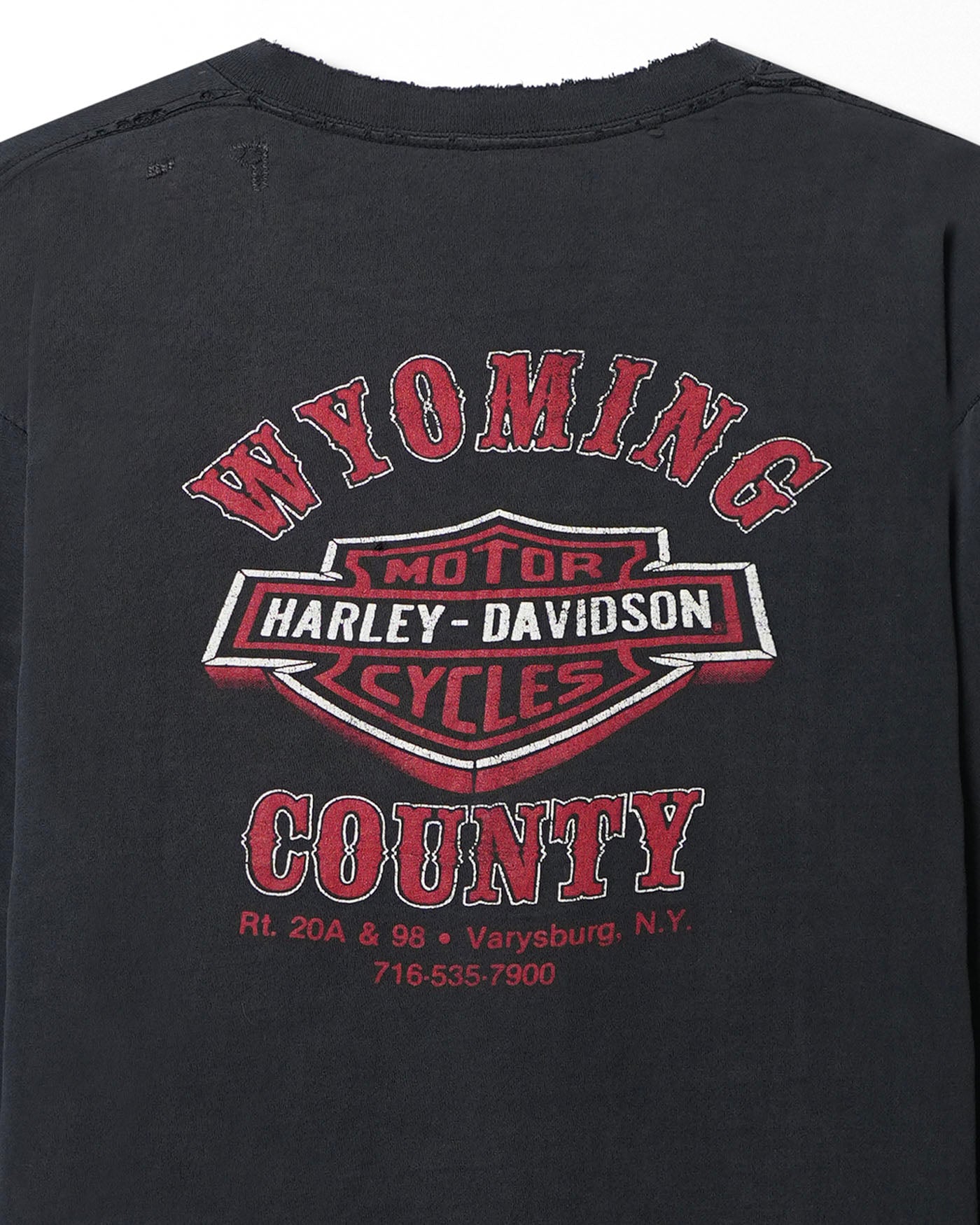 TOUCH OF GOLD HARLEY DAVIDSON "RED FLAMES" BLACK DISTRESSED LONG SLEEVE T-SHIRT
