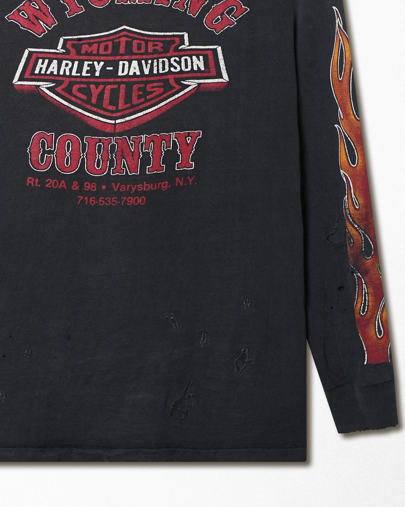 TOUCH OF GOLD HARLEY DAVIDSON "RED FLAMES" BLACK DISTRESSED LONG SLEEVE T-SHIRT