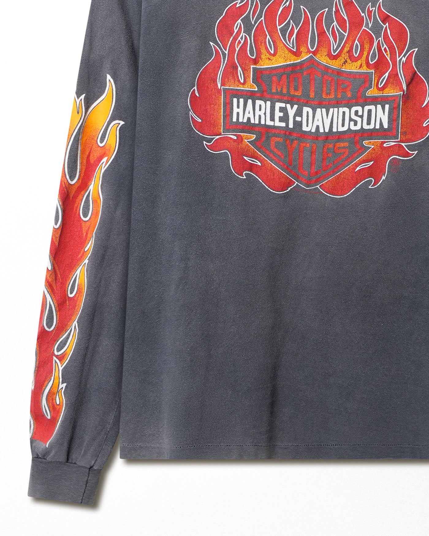 HANES HARLEY DAVIDSON "RED FLAMES" GREY FADED LONG SLEEVE T-SHIRT